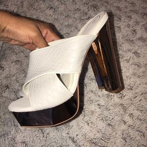 Never worn White/ROSE gold platform mules US sz 9